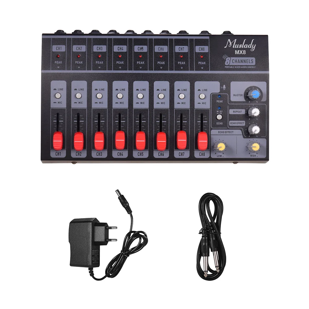 Muslady MX8 Портативный 8 каналов стерео аудио звук микшер низкий уровень шума с эхо-эффектом
