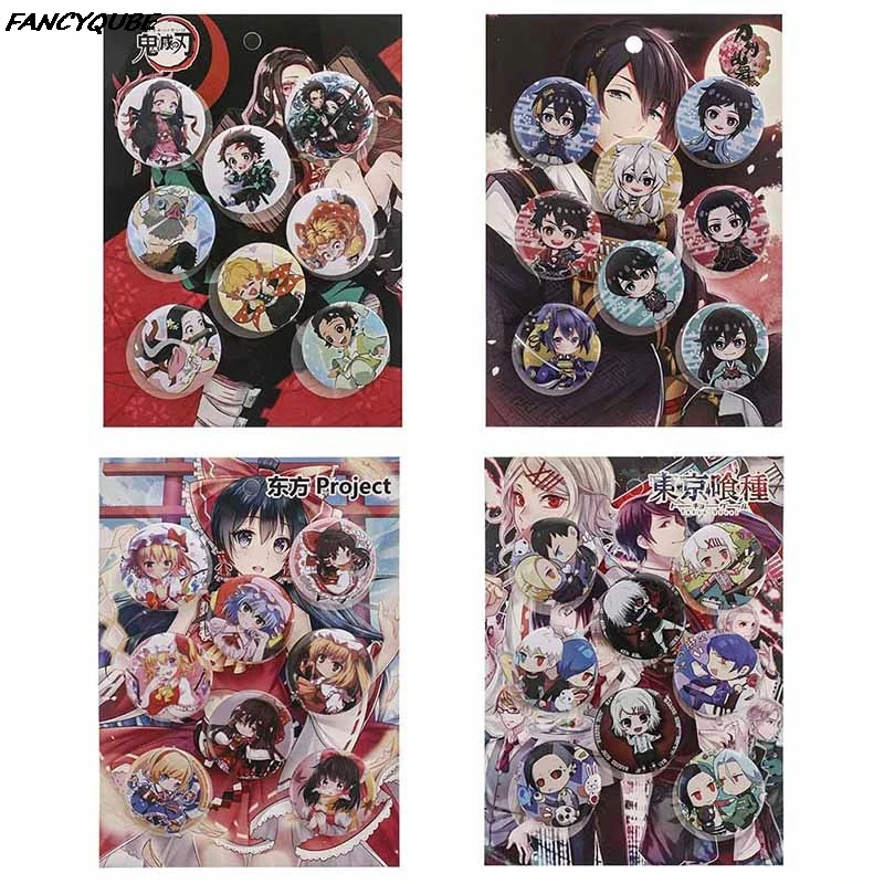 8 unids/set Anime demonio Cazavampiros: Kimetsu No Yaiba Kamado Tanjirou Cosplay Bedge de dibujos animados con bolsas insignias broche de botón pines