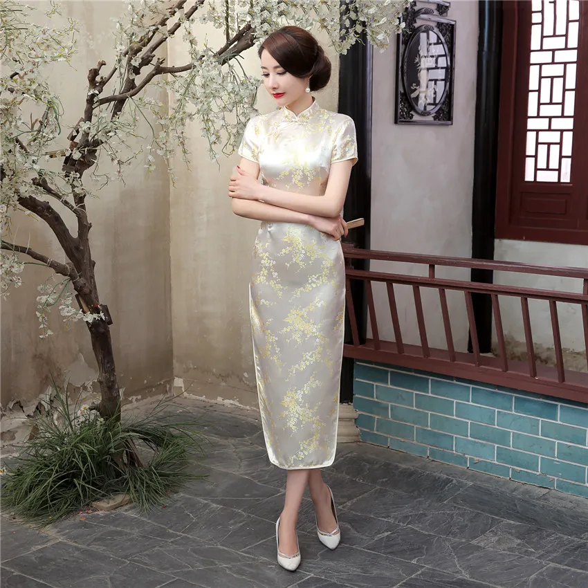Тонкий Традиционный китайский стиль для женщин Cheongsam Vestidso воротник стойка Винтаж цветок Qipao длинное сексуальное вечернее платье