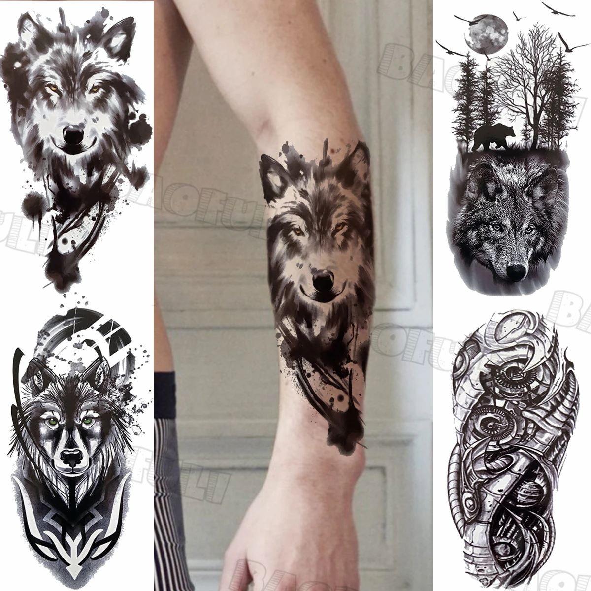 Tatouage Loup Avant Bras Homme Tatouages Temporaires Réalistes de Loup Noir pour Homme, Faux Autocollant  de Forêt Géométrique, Brassard Personnalisé, Lavable, Avant Bras, Adulte |  AliExpress