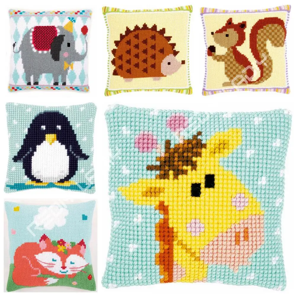 

Cross Stitch Cushion Cover Cartoon Animals Baby Pillow Chunky Cross-Stitch Cushion 100% Acrylic Yarn Pillow Case Arts & Crafts