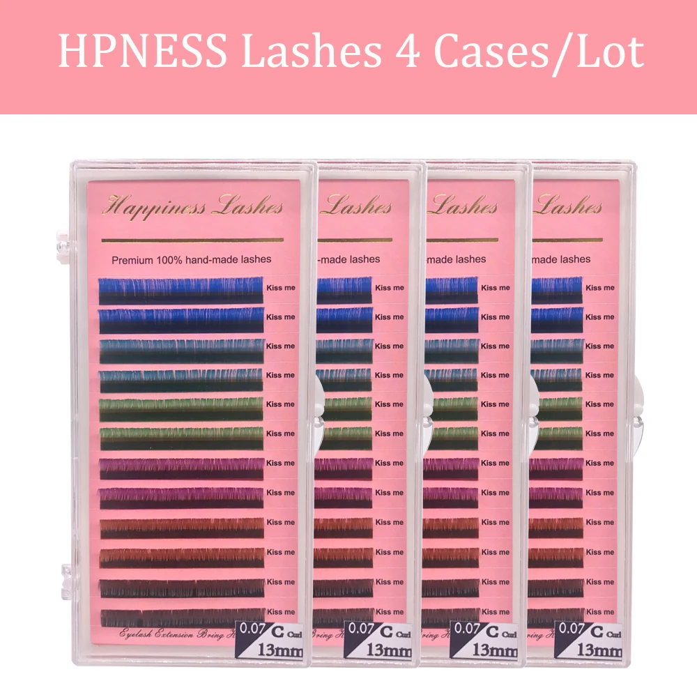 

Colors False Eyelash Extensions 4 Cases/Lot 0.07 C/D Curl Natural Colours Long Rainbow Lashes Extension Free Shipping