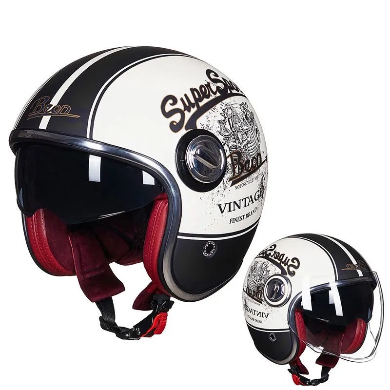 С открытым лицом Ретро Скутер мотоцикл Винтаж шлем Capacete Casque ECE - Цвет: White Black