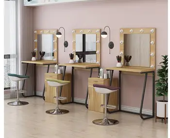 

Steel and wood dressing table simple makeup modern photo studio school makeup dressing table wedding dress with lamp makeup tabl