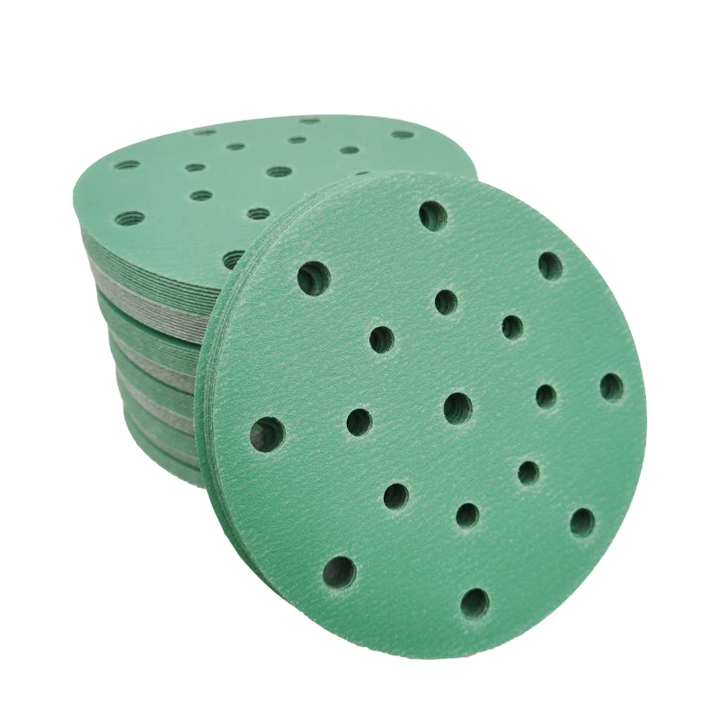 Green 100 sheets of 6 inch 17 hole sandpaper 150 mm round flocking 80