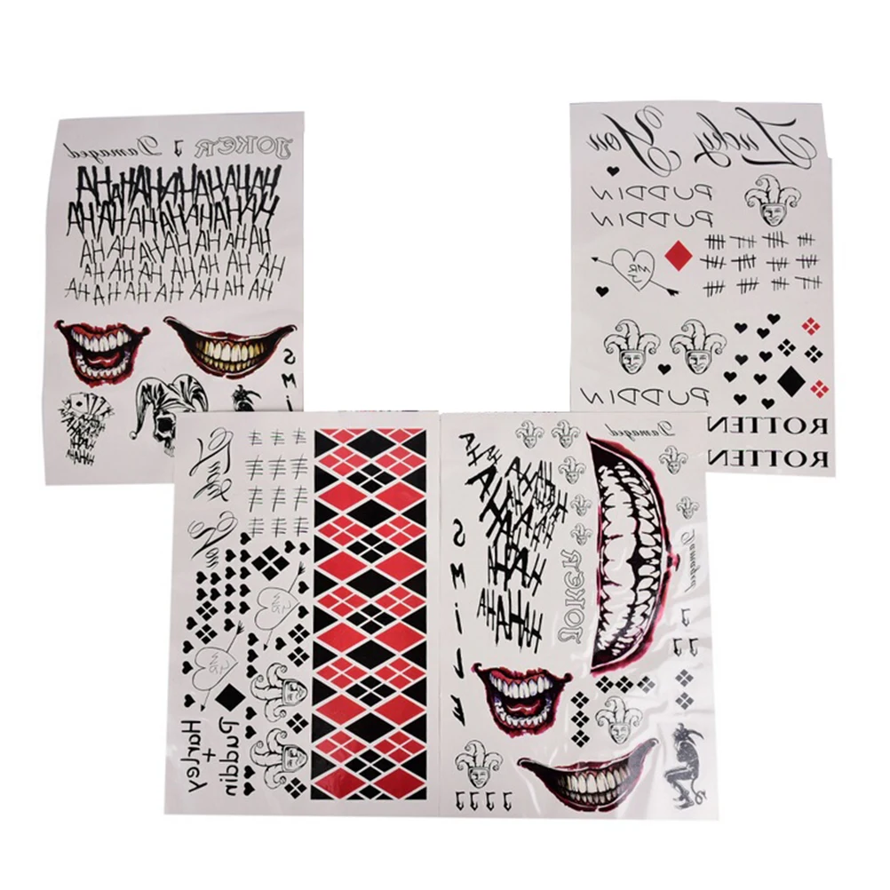 1 sheet Temporary Tattoo sticker Joker Cosplay Tattoos Suicide Squad Costume Halloween Temporary Tattoo Stickers 20*30cm