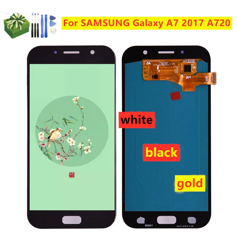 OLED lcd Замена для SAMSUNG Galaxy A7 SM-A720F A720F A720 lcd кодирующий преобразователь сенсорного экрана в сборе ЖК-дисплей