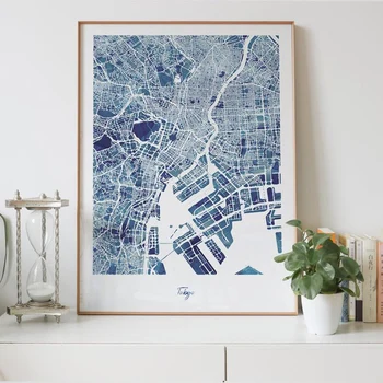 

TOKYO city map print, watercolors painting print of Japan Tōkyō map wall art decor framed poster, Personalized designs gifts