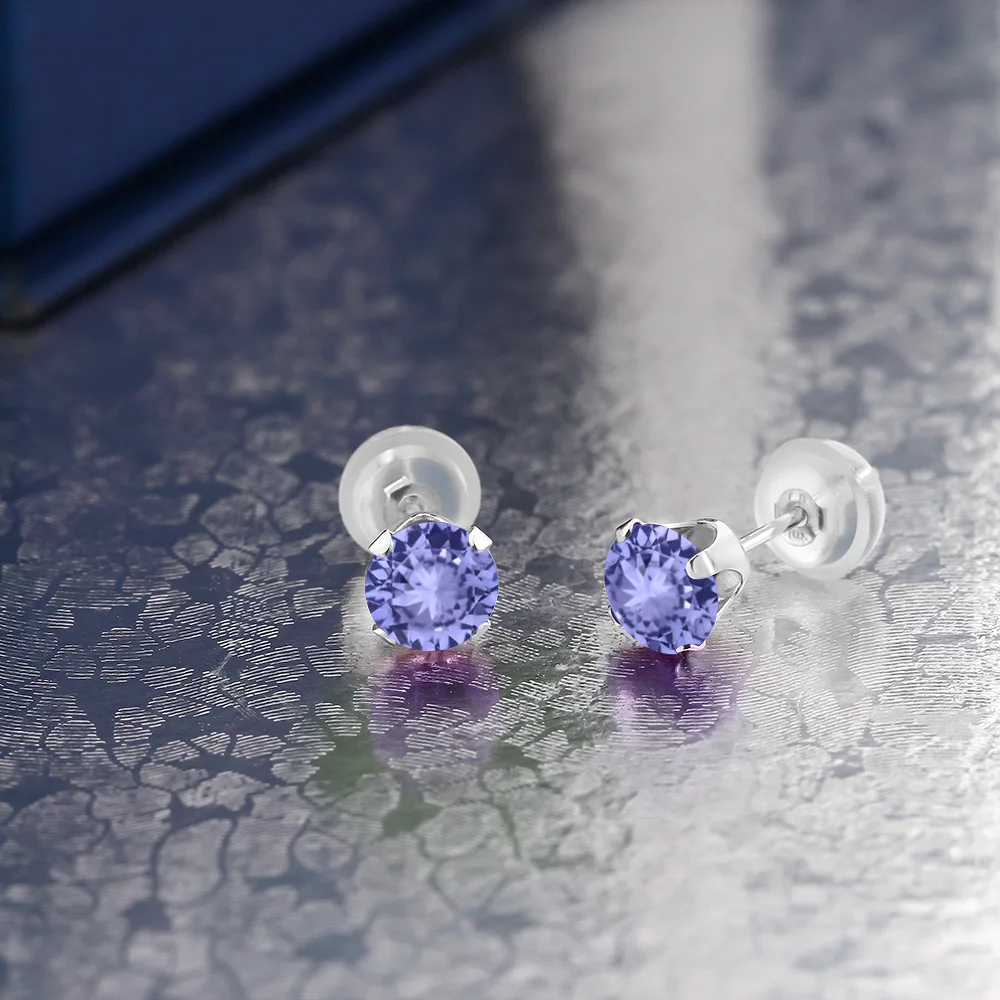 GemStoneKing 0 60 Ct 4 мм круглые серьги гвоздики из натурального голубого танзанита 10 к