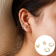 Для женщин стержня уха модная одежда для девочек из сплава с изображением луны и звезд, серьги-Клипсы Серьги-гвоздики простая элегантная 4 шт./компл. ювелирные изделия Аксессуары подарок девушке J55