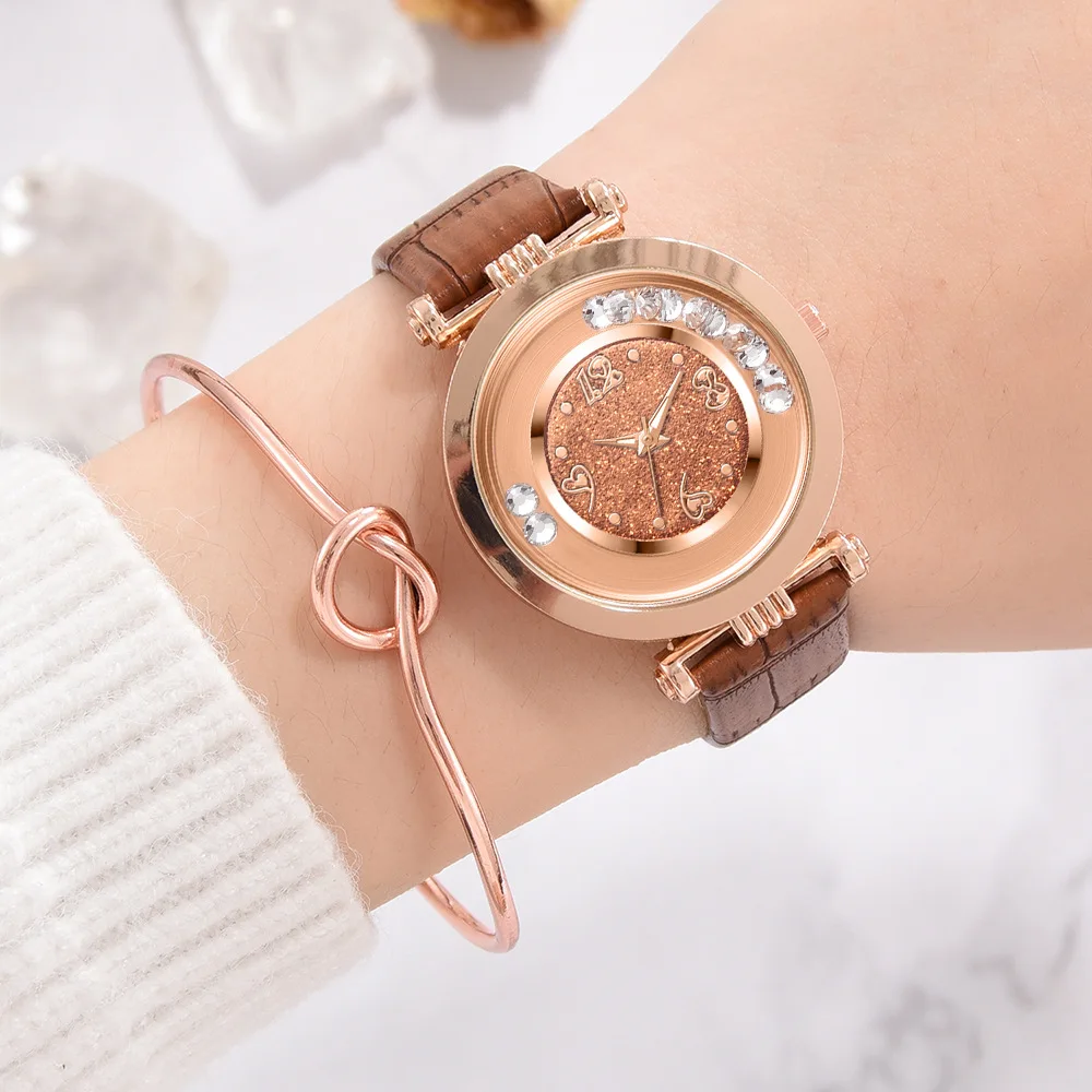 Кристальные креативные женские модные повседневные сплав кожаный ремешок аналоговые круглые наручные часы кварцевые женские часы Reloj Mujer элегантные