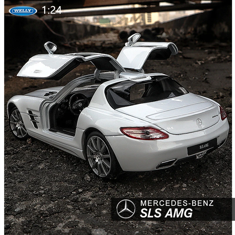 Модель белого автомобиля welly 1:24 Mercedes SLS AMG из сплава модель коллекция украшений