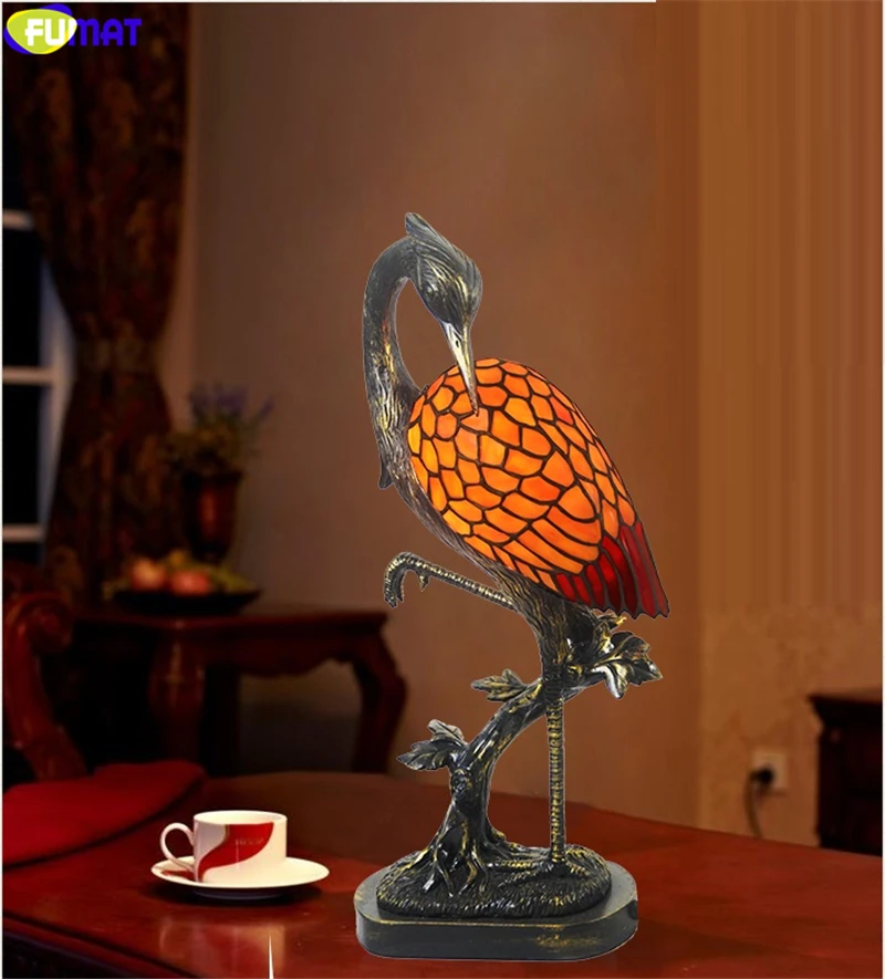 Stained Glass Handcrafted Parrot Night Light Table Desk Lamp. 
