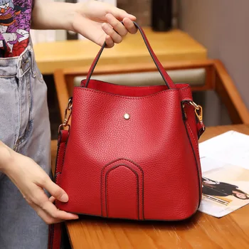 

Bag female 2020 messenger bag large capacity leather women's bag bucket bag solid color shoulder bag tide