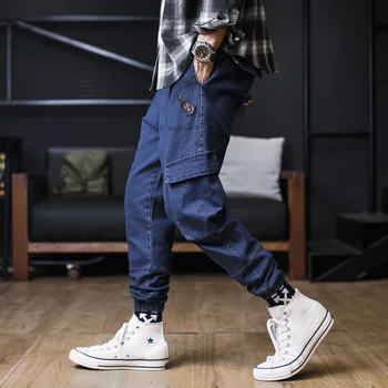 

2019 Autumn And Winter Men's New Casual Street Tie Pockets Feet Denim Trousers Youth Temperament Trend Jeans Men Hip Hop