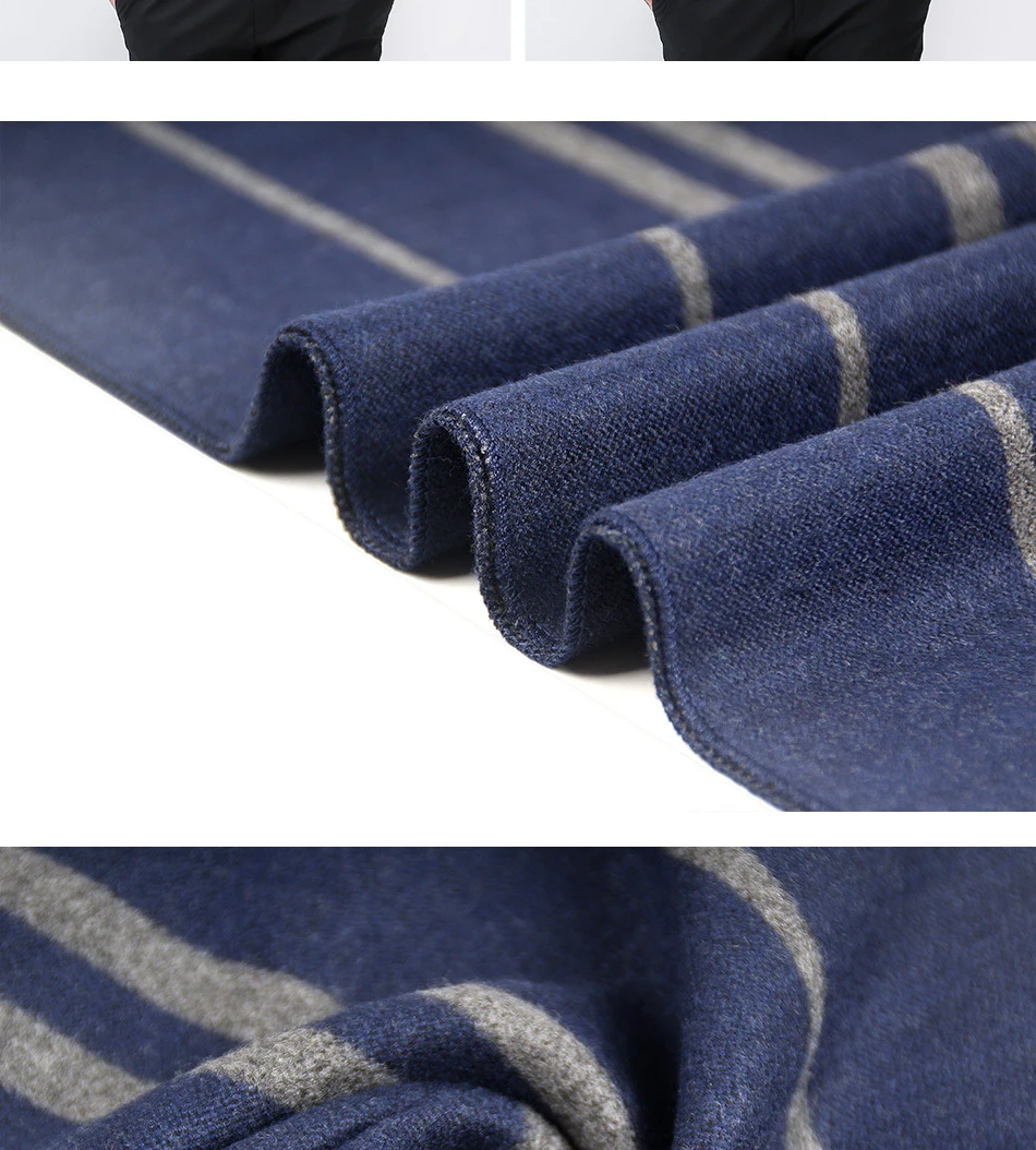2022 Classic Business Leisure Black Red Stripe Men Scarf Winter Cashmere Warm Wool Grey Brown Navy Blue Scarfs For Father mens red scarf