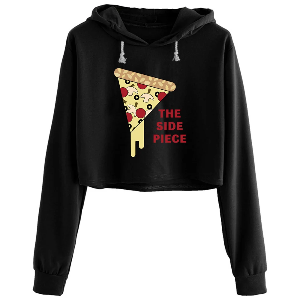 Pizza Slice Side Piece Swinger Lifestyle Polygamy Crop Hoodies Women Anime Emo Aesthetic Kpop Pullover For Girls