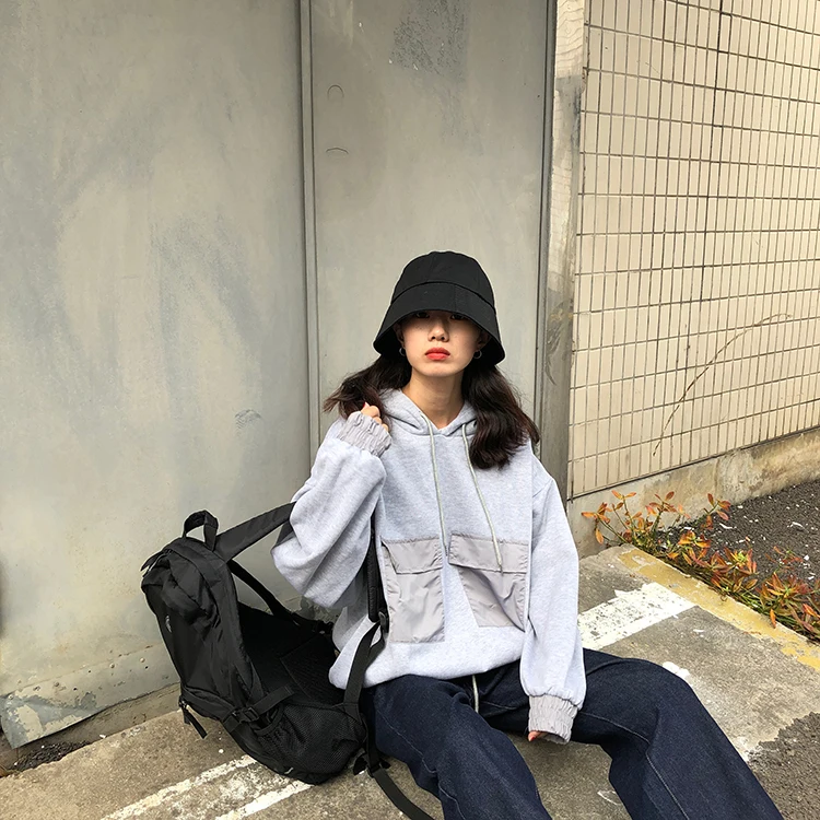 Осенняя Женская толстовка большого размера,, зимний Топ harajuku, Корейская одежда, Модные Винтажные толстовки с карманами для друзей, женские толстовки