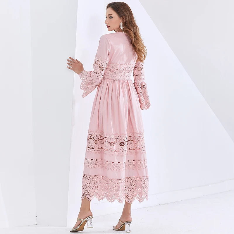 TWOTWINSTYLE Autumn Dress For Women V Neck Lantern