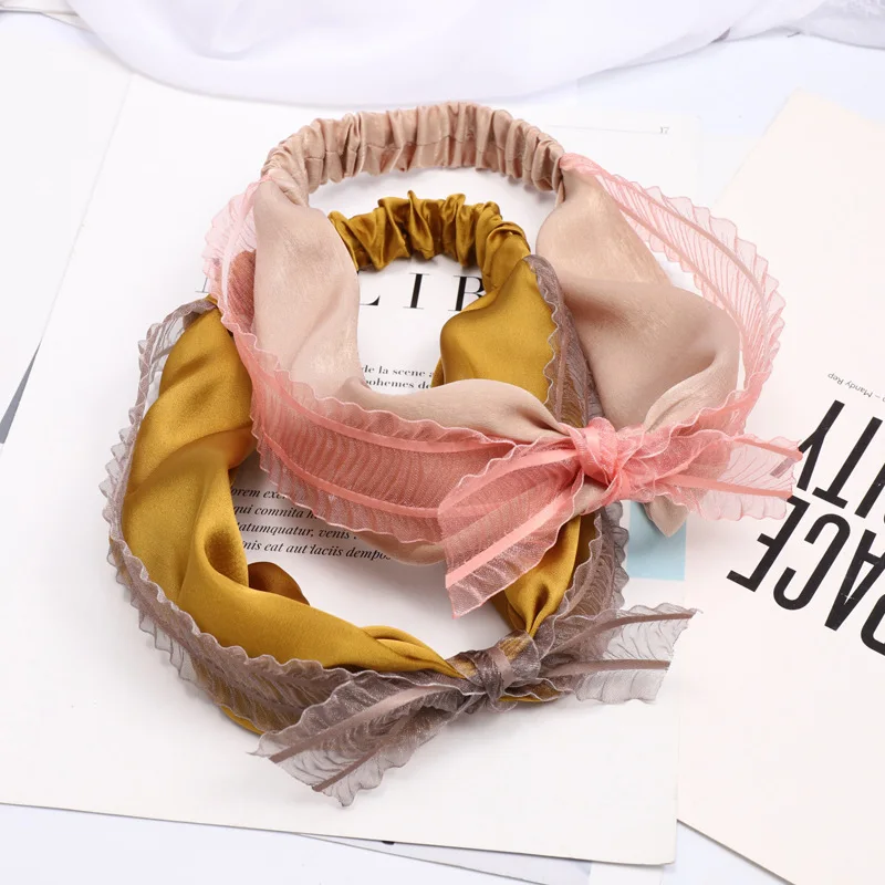 

Immortal Gauze Lace Bow Rabbit Eared Hair Band Face Wash Simple Hair Band Hipster Mori Girl Line C265