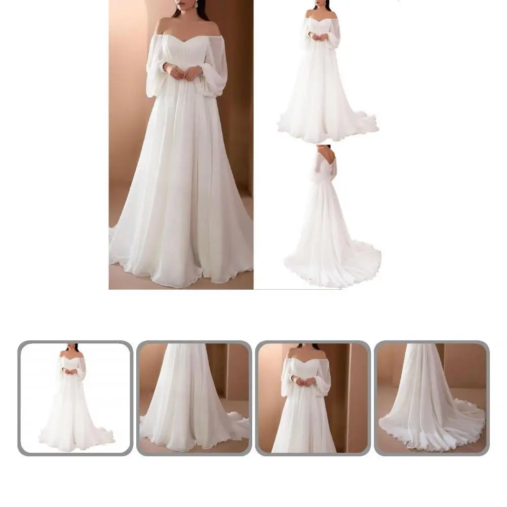 

Maxi Dress Breathable Women Dress Soft Texture High Waist Trendy Off Shoulder White Maxi Dress