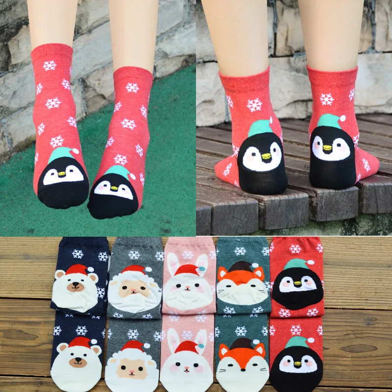 1/2/3 пары зимних носков носки одежда для сна из хлопка с рождественскими рисунками Санта Клаус Снежинка короткие Для женщин носки для девочек Забавный Harajuku Для женщин хлопковые трикотажные носки по щиколотку