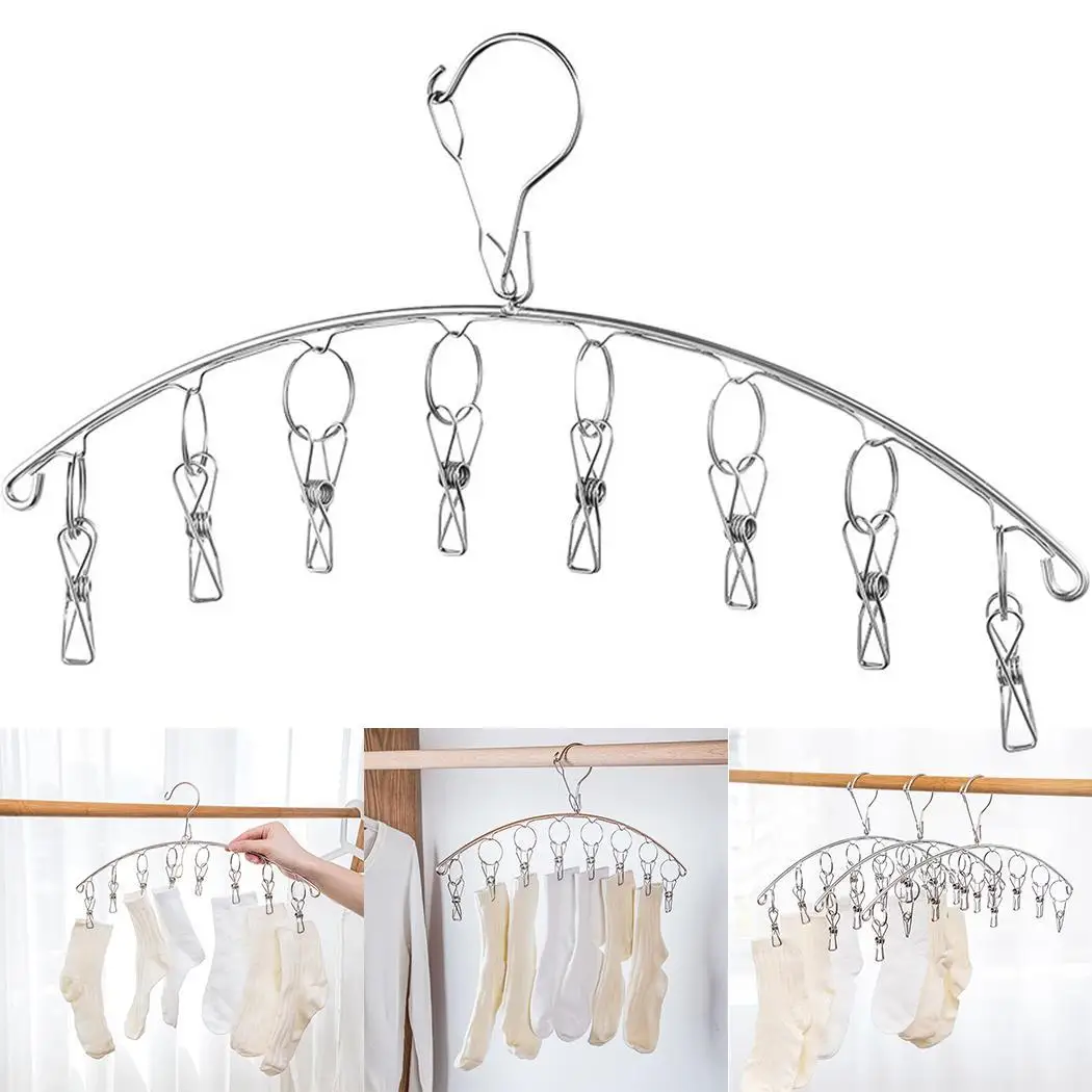 

8-clips Multi-function Stainless Steel Clothespins Windproof Hanger Clip for Hanger Clip Underwear Indoor Socks