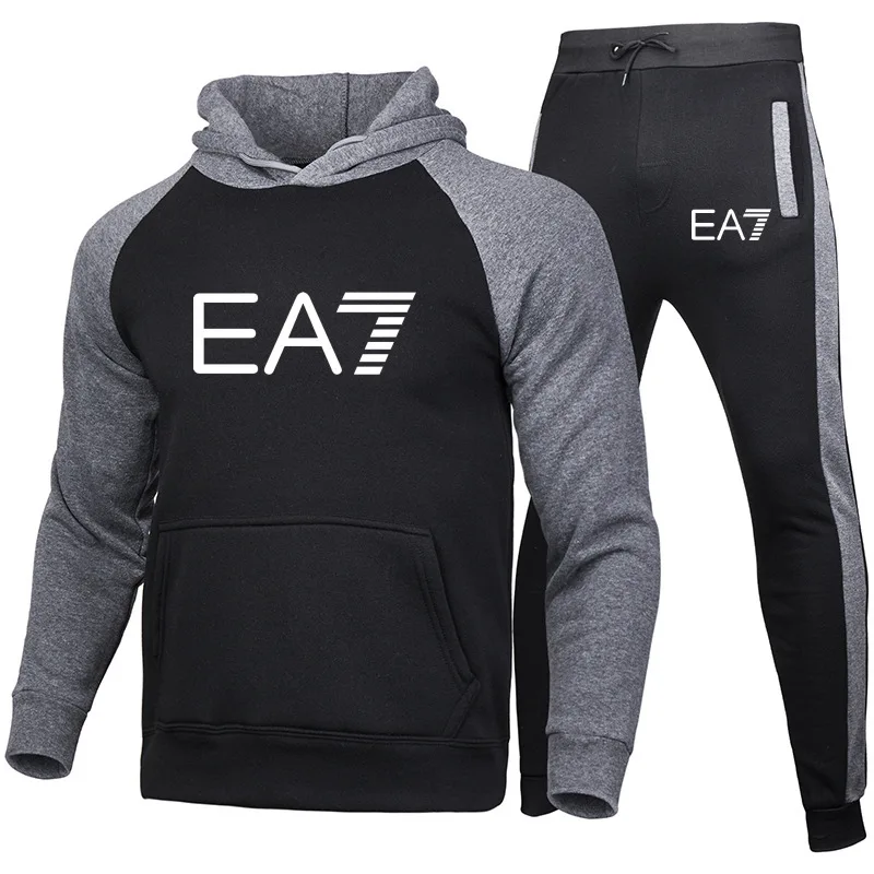 

AliExpress 2020 Cross Border New Style Men Raglan Sleeve Sports Set Printed Hoodie Hoodie + Sweatpants Suit