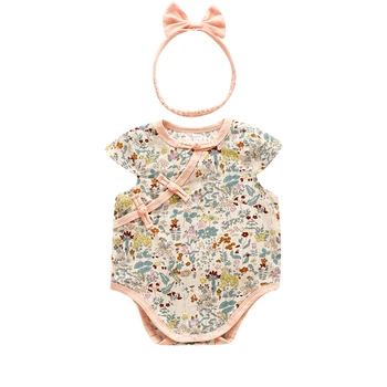 

Baby Girls Summer Flower full printed Cotton Triangle Cheongsam Rompers Newborn Fashion Toddler Outfit Jumpsuit Infant Clothes