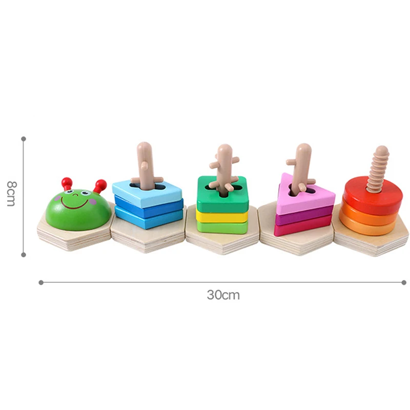 Детские радужные деревянные блоки наборы обучающая геометрическая форма соответствия игрушки для детей Животное Пирамидка хорошие продажи - Цвет: insect geometry