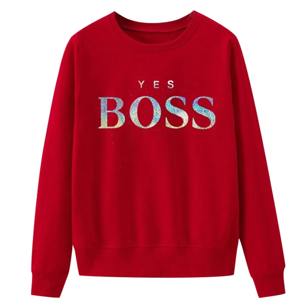 Женская Осенняя толстовка с блестками и надписью «Yes Boss», Женская толстовка с капюшоном, пуловер с длинным рукавом в стиле Харадзюку, джемпер, Sudadera Mujer