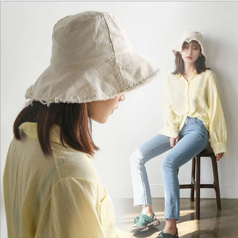 Панама джинсовая женская складная пляжная шляпа хлопок выбеленная для рыбалки