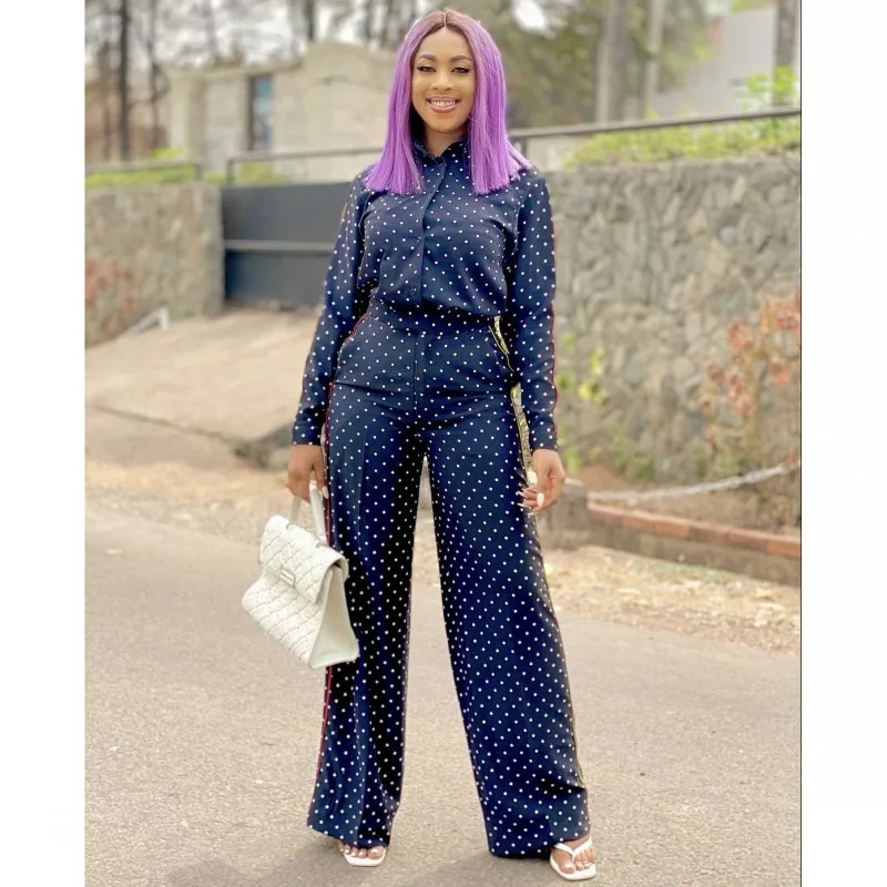 Autumn Trousers Suit African Clothing Polka Dot Casual Women