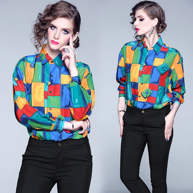 

Womens Tops And Blouses 2019 High Quality Runway Shirt Women Long Sleeve Shirts Print Vintage Blusa Feminina Manga Comprida