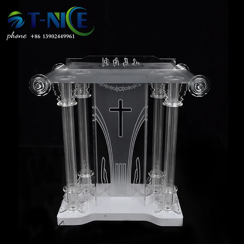 Popular Platform Acrylic Podium Church Speech Pulpit Reading Conference Lectern Commercial Furniture Reception Desk