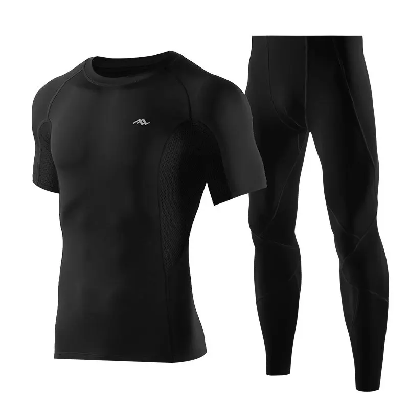 Облегающий костюм из двух частей для фитнеса xia men running speed - Цвет: Черный