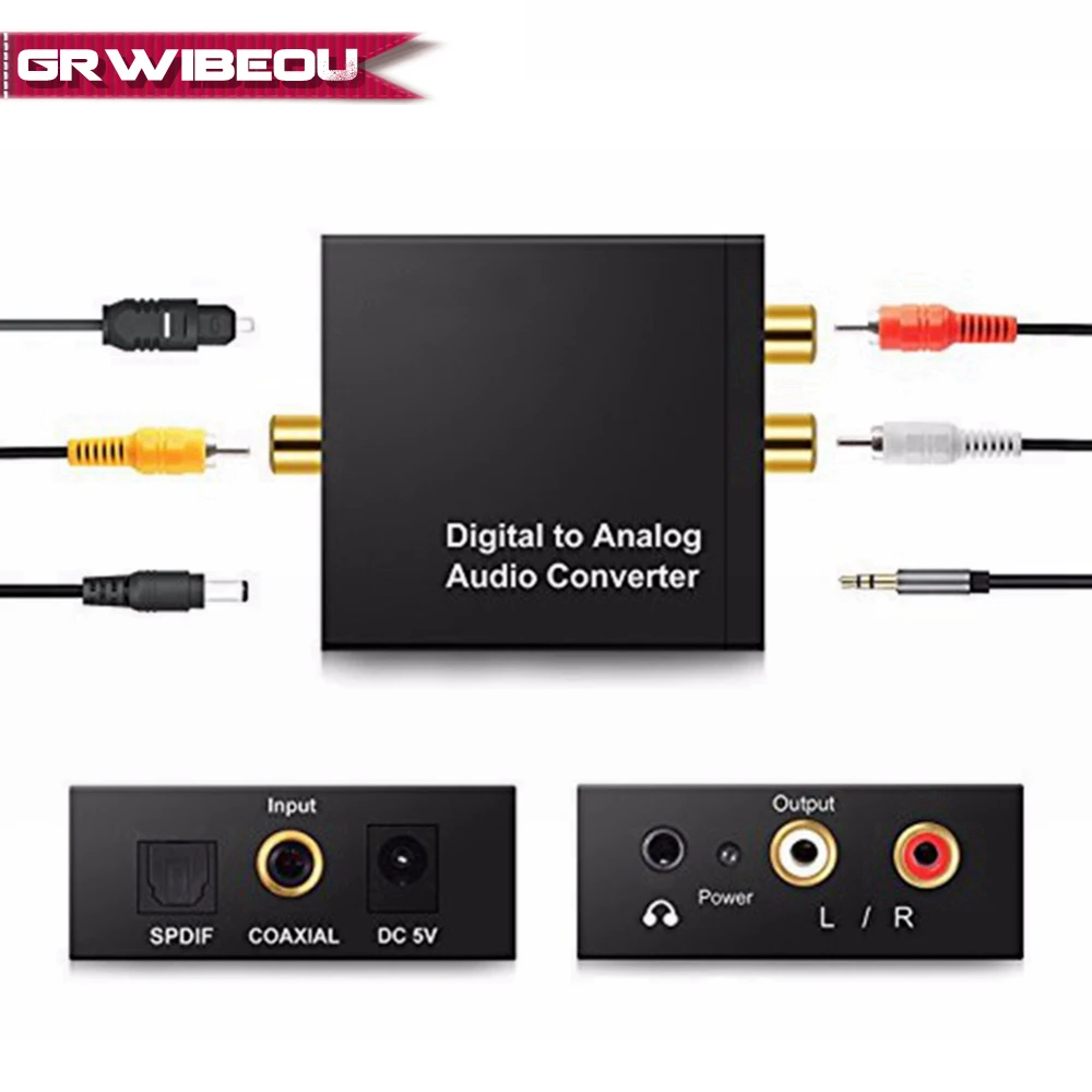 Digital to Analog Converter,ASHATA Coaxial Toslink Converter Adapter,Support Coaxial or Toslink Digital Audio Input,L/R Audio Output Durable 