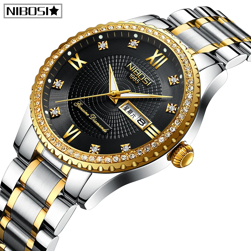 Часы мужские NIBOSI Lovers кварцевые мужские часы женские часы Relogio Feminino лучший бренд класса люкс Женские часы золотые кварцевые подарочные часы платье наручные часы