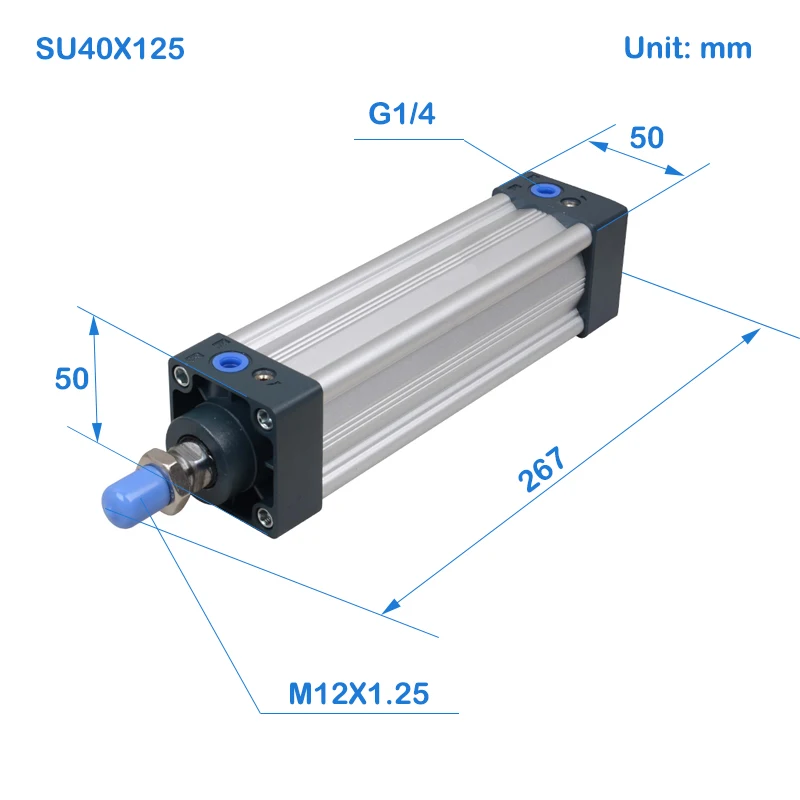 SU40 Серия диаметр 40 ход 25-1000 Воздушные цилиндры двойного действия одношток пневматический цилиндр цена серия su цилиндр - Цвет: SU40X125