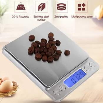 

Stainless Steel Digital Scale I2000 3kg 0.1g Bar Portable Jewelry LCD Display with Tray Kitchen Scale Practical Platform