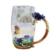 Синяя Роза и красная роза Эмаль Кристалл чашка Высококачественные стеклянные чашки цветок кружка с ручкой подарок на день Святого Валентина