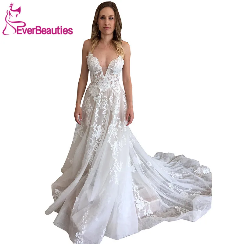Vestido De Noiva свадебное платье 2019 Тюль Аппликации летние платья невесты v-образным вырезом Длинные свадебные платья на Прокат