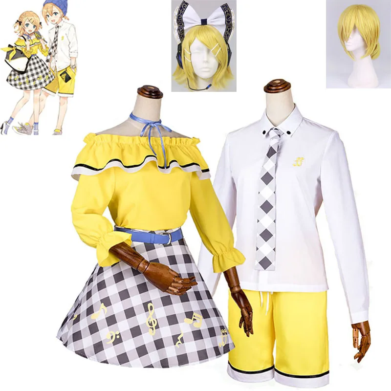 Vocaloid Kagamine футболка «Лен» Брюки Kagamine Rin топ платье костюм парик Аниме Косплей Костюм Хэллоуин Вечеринка костюм на заказ