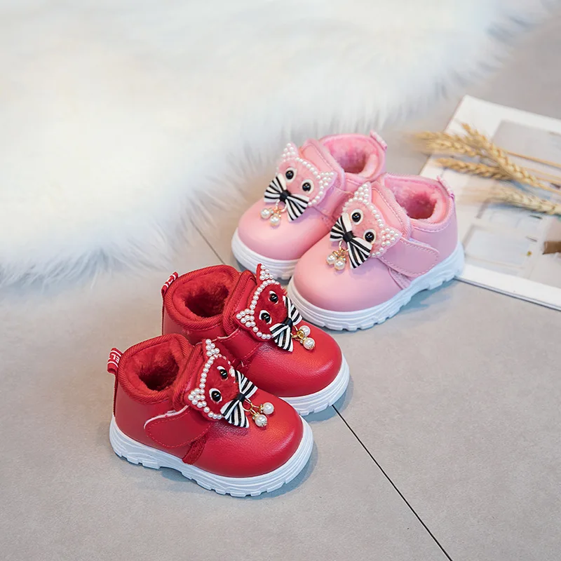 Стелька 13-15,5 см; новая зимняя теплая детская обувь; милая детская обувь с котом для девочек