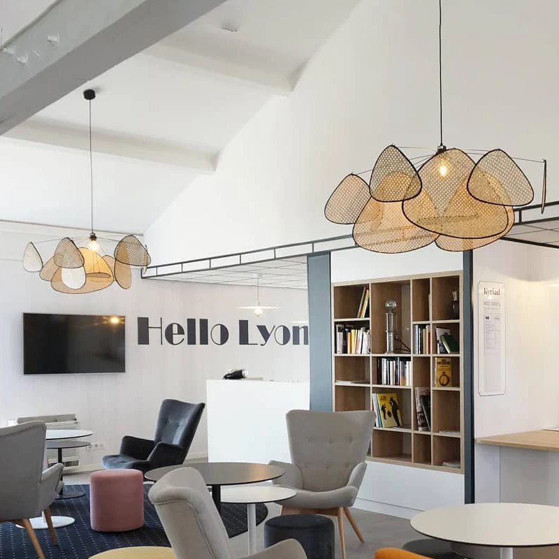 Rattan Chandelier Wicker Suspension Lamp Screen Cannage Kitchen Wood Bamboo e27 Creative Leaf Grid Hand designer lamp