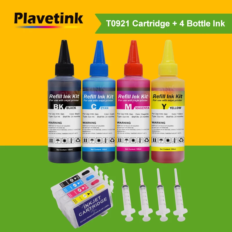 

Plavetink Refillable Ink Cartridge For Epson T0921 Stylus TX106 TX109 TX110 TX117 TX119 CX4300 Cartridges + 4PCS Ink refill kit