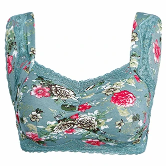 Women's Lace Lightly Padded Flower print Comfort Cotton Wire-Free Plus Size Bra 75 80 85 90 95 100 B C D - Цвет: Зеленый