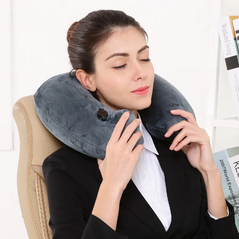 

1PC Folding Portable Inflatable Pillows Neck Cushion Travel Headrest U-Shape Automatic Inflatable Travel Pillows Neck Pillows