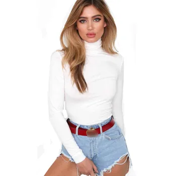 

Hot Women Ladies Bodycon Bodysuit Hight Collar Stretch Leotard Long Sleeve Solid Body Tops Shirt Jumpsuit