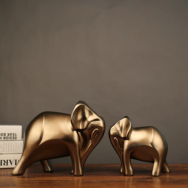 

Modern Geometric Gold Elephant Couple or Mother and Son Resin Home Decoration Accessories Crafts Statue Ornament
